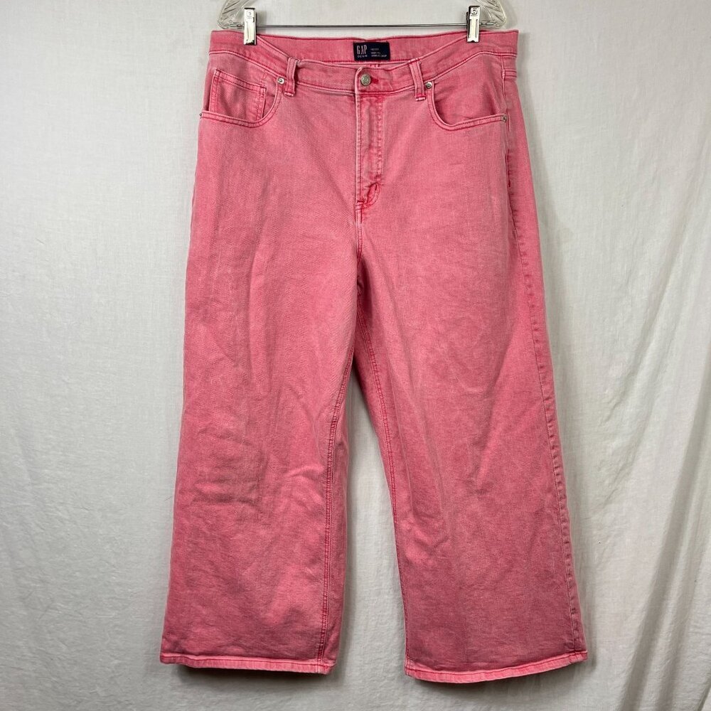 Gap‎ High Rise Wide Leg Crop Ankle Jeans Womens 36X27 Pink Denim Boho Festival